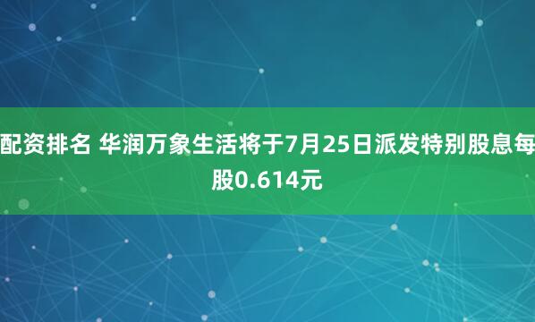 配资排名 华润万象生活将于7月25日派发特别股息每股0.614元